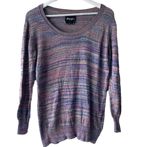 Nasty Gal Multicolored Striped Scoop Neck Long Sleeve Knit Pullover Sweater Top - Picture 1 of 8